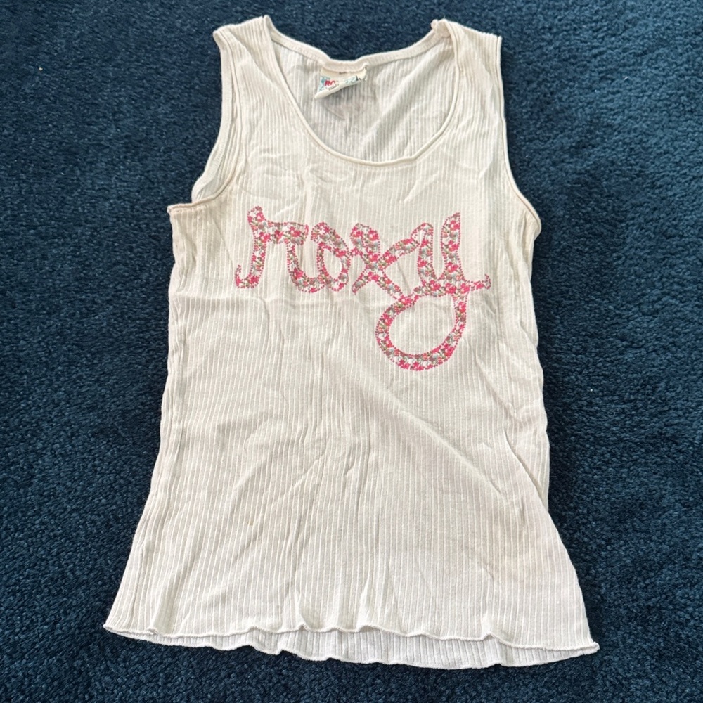 Roxy Beige Tank Top with Floral Pink Logo